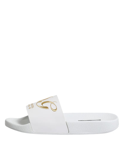 Dolce & Gabbana White Leather Slides Sandals Beachwear Shoes