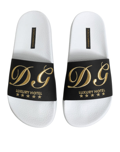 Dolce & Gabbana White Black Leather Sandals Beachwear Shoes