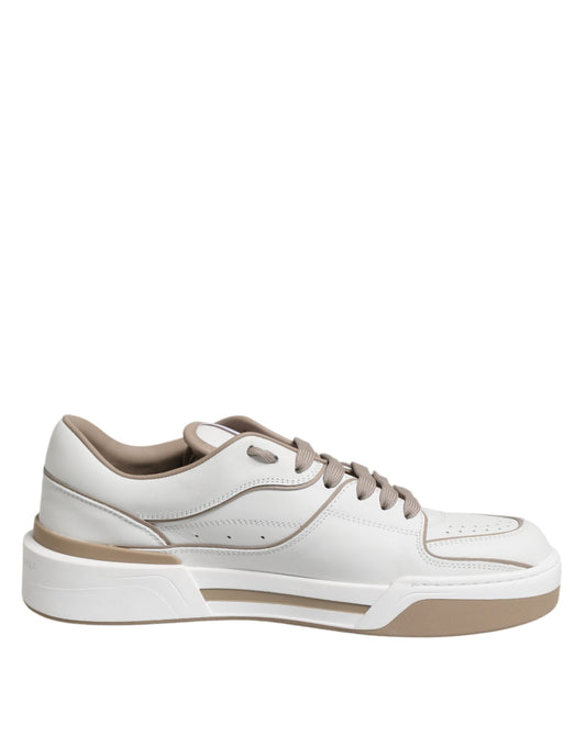 Dolce & Gabbana White Brown Leather Low Top Men Sneakers Shoes