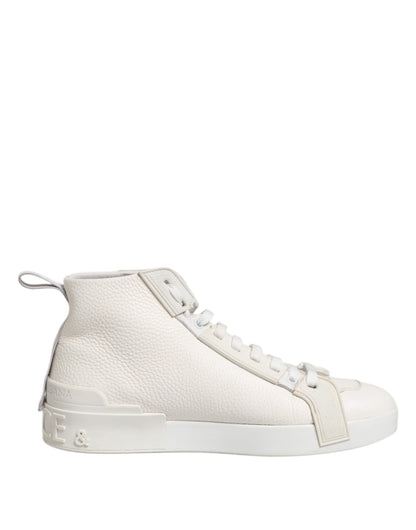 Dolce & Gabbana White Leather Mid Top Sneakers Shoes