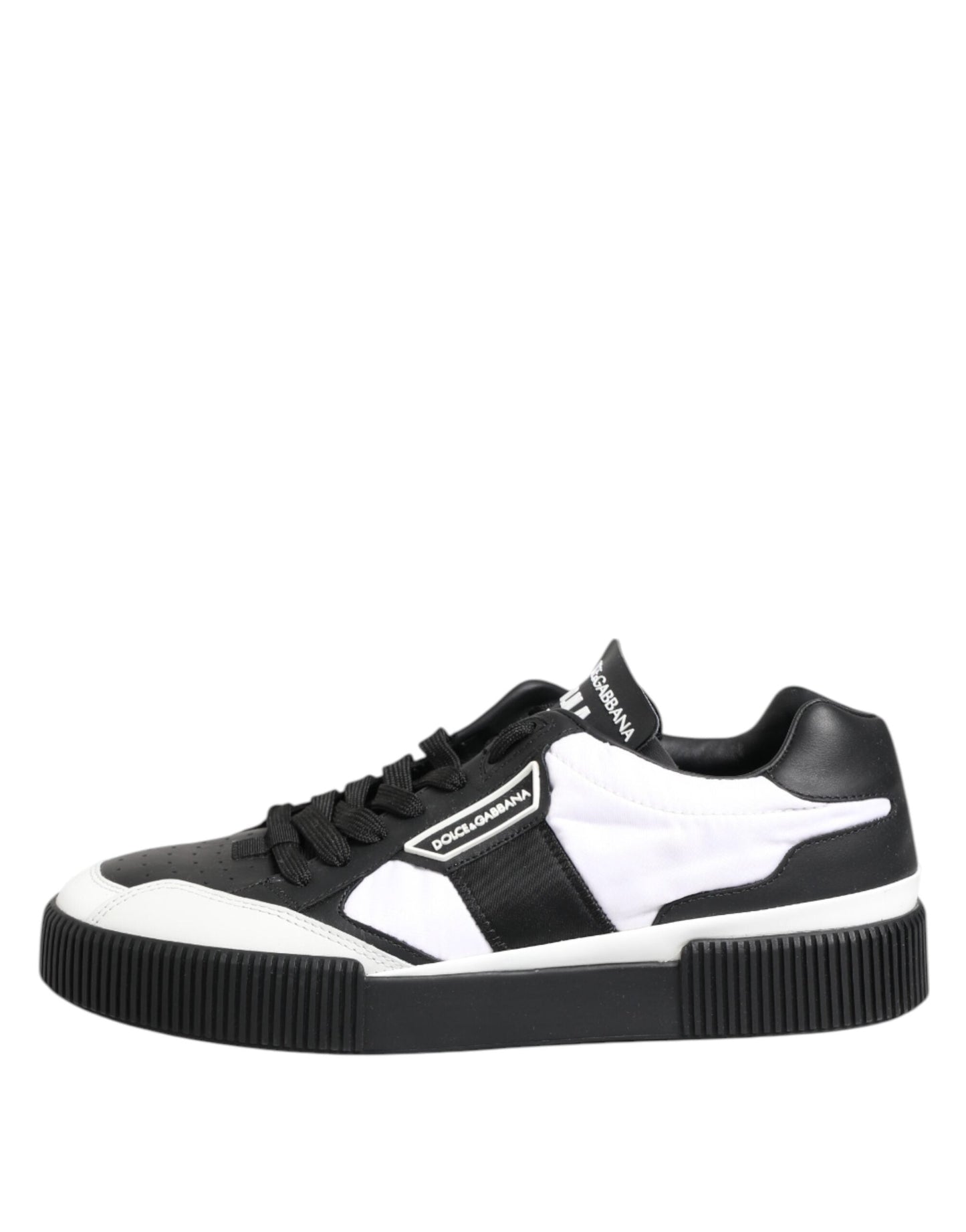 Dolce & Gabbana Black White Leather MIAMI Low Top Sneakers Shoes