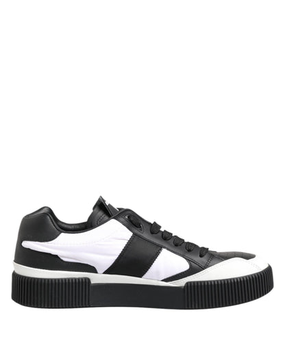 Dolce & Gabbana Black White Leather MIAMI Low Top Sneakers Shoes