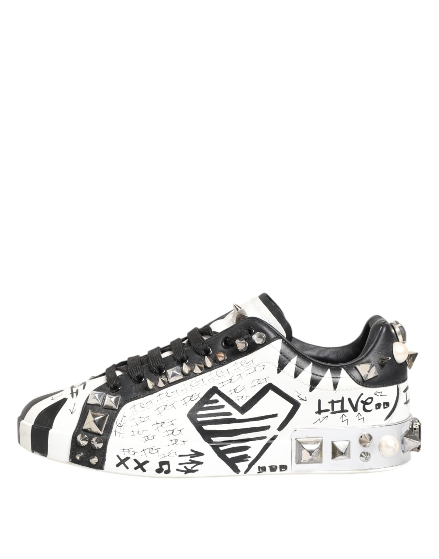 Dolce & Gabbana White Studded Printed Low Top Sneakers Shoes