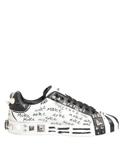 Dolce & Gabbana White Studded Printed Low Top Sneakers Shoes