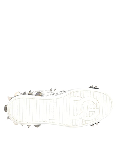 Dolce & Gabbana White Studded Printed Low Top Sneakers Shoes