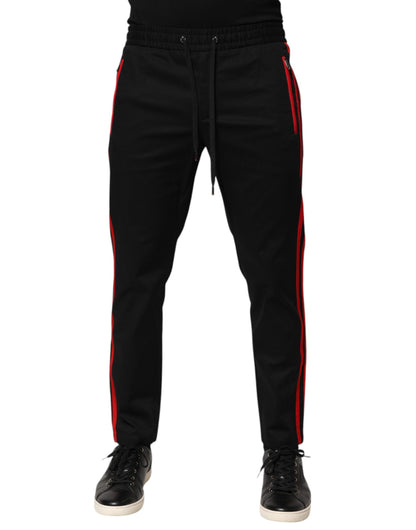 Dolce & Gabbana Red Stripe Cotton Logo Jogger Sweatpants Pants