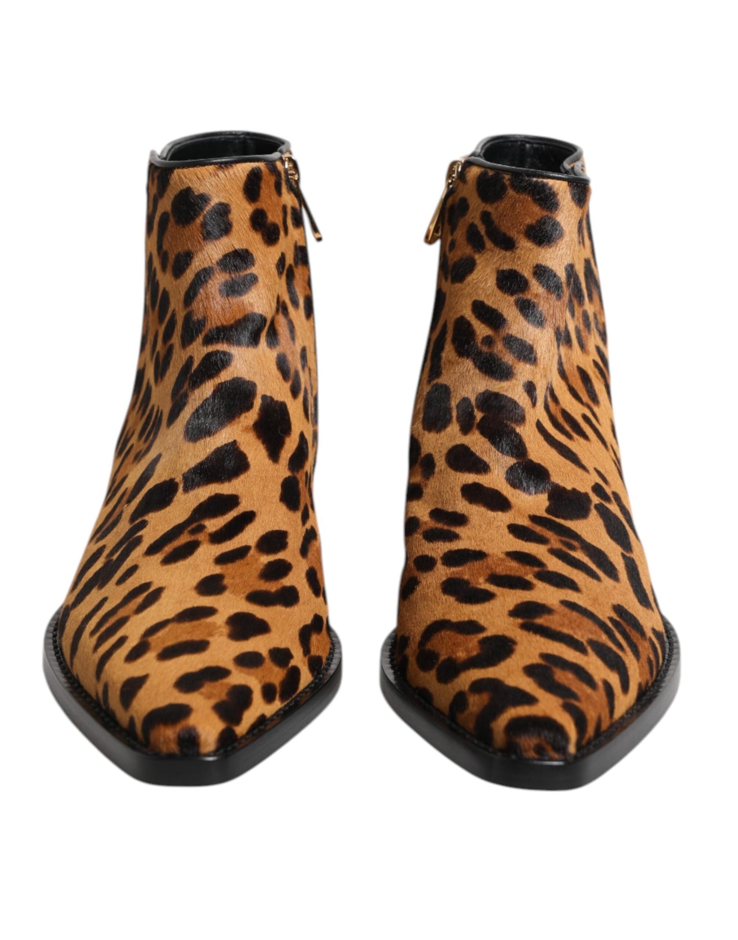 Dolce & Gabbana Brown Leopard Calf Fur Ankle Boots Shoes