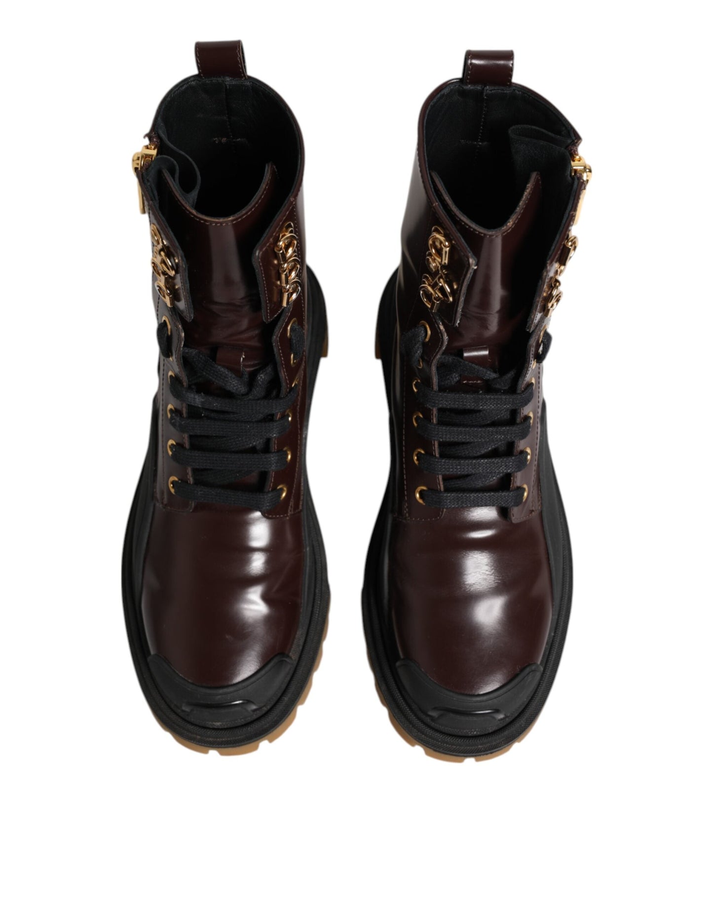 Dolce & Gabbana Maroon Leather Mid Calf Biker Boots Shoes