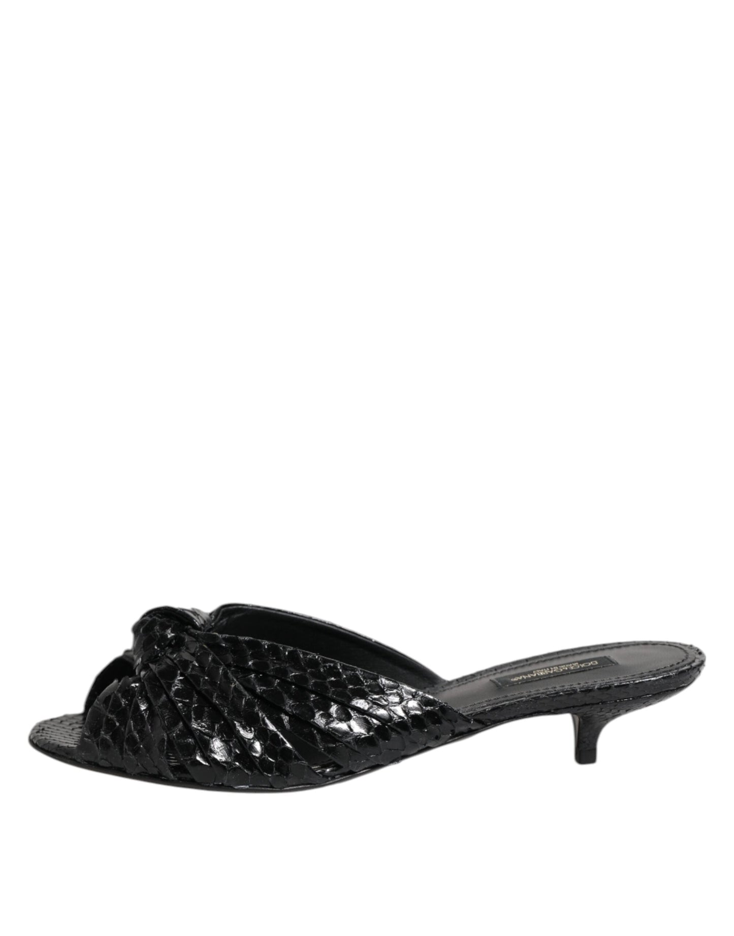 Dolce & Gabbana Black Leather Heels Slides Sandals Shoes