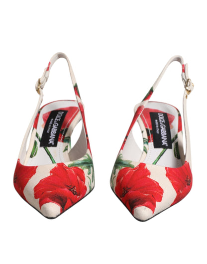 Dolce & Gabbana White Floral Heels Slingback Sandals Shoes