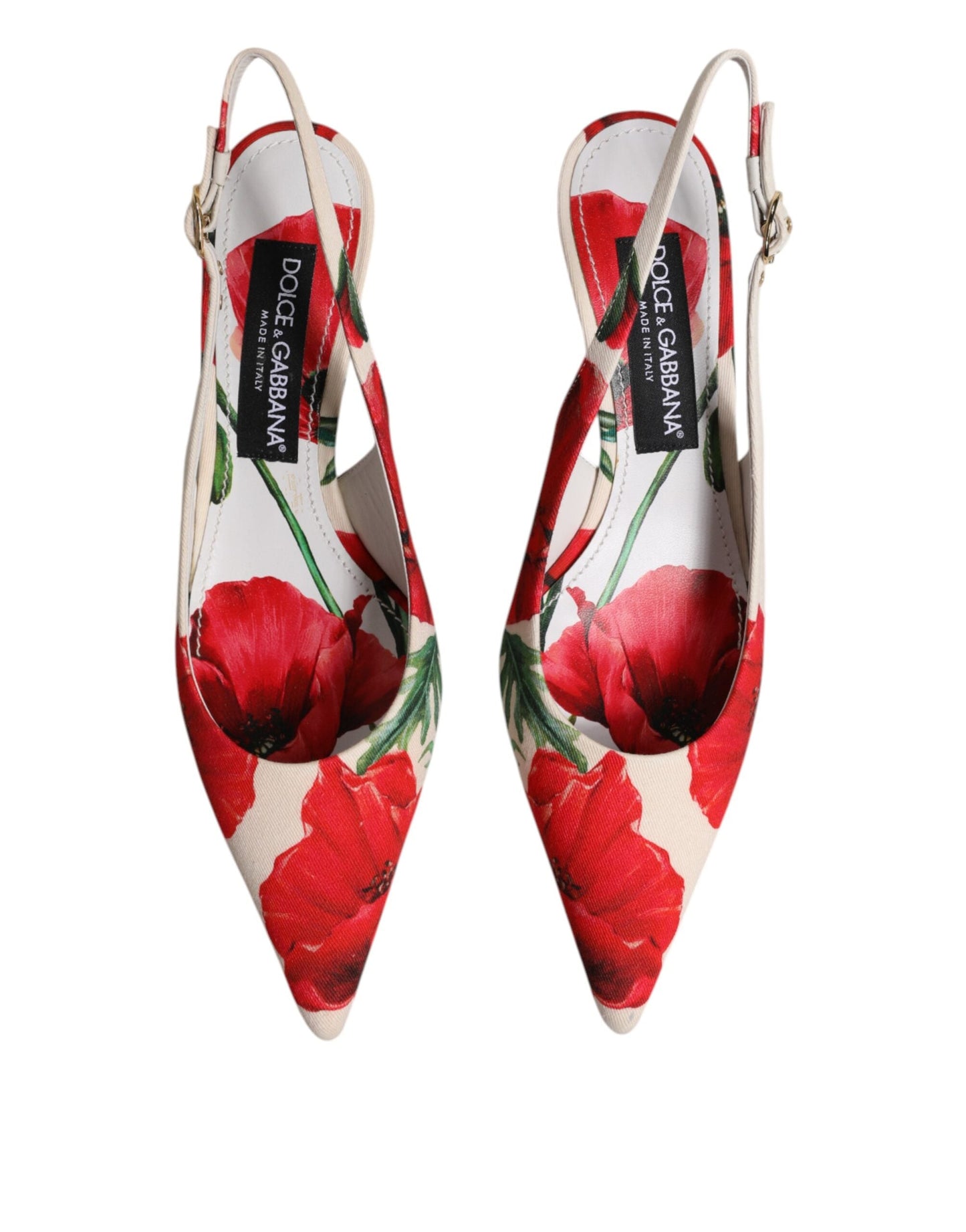 Dolce & Gabbana White Floral Heels Slingback Sandals Shoes