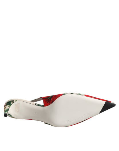 Dolce & Gabbana White Floral Heels Slingback Sandals Shoes