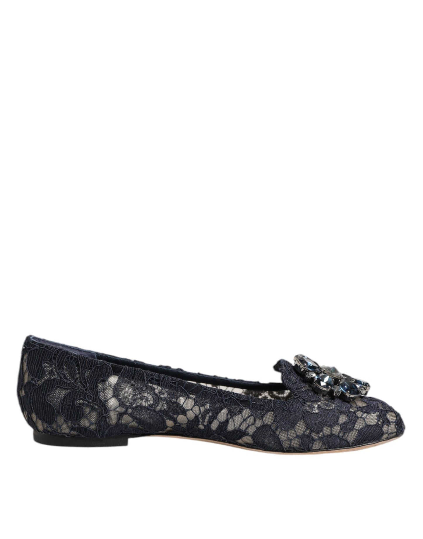 Dolce & Gabbana Blue Taormina Lace Crystals Flats Shoes
