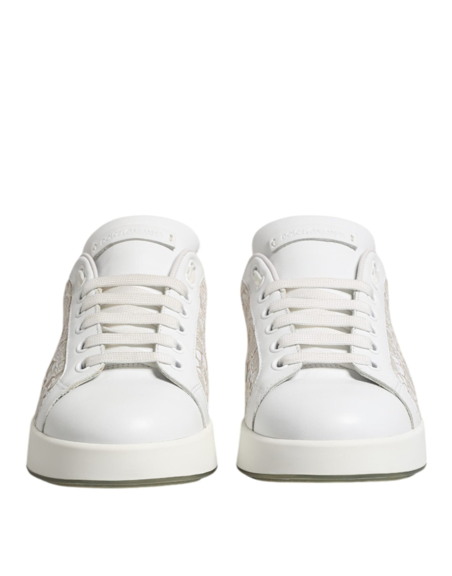 Dolce & Gabbana White Lace Leather Low Top Sneaker Shoes