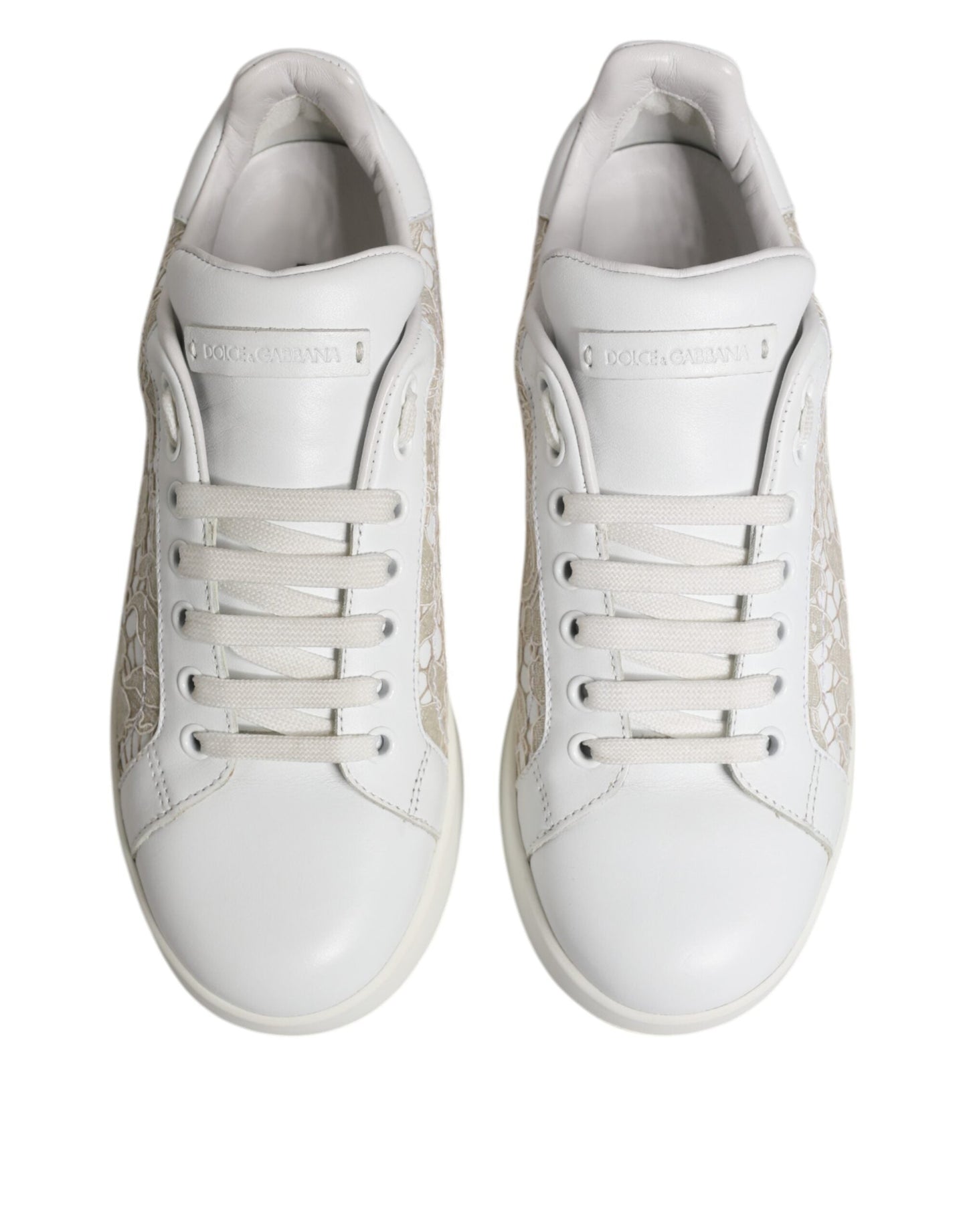 Dolce & Gabbana White Lace Leather Low Top Sneaker Shoes