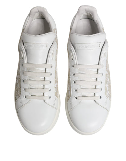 Dolce & Gabbana White Lace Leather Low Top Sneaker Shoes