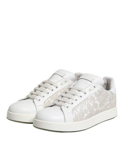 Dolce & Gabbana White Lace Leather Low Top Sneaker Shoes