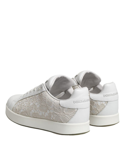Dolce & Gabbana White Lace Leather Low Top Sneaker Shoes