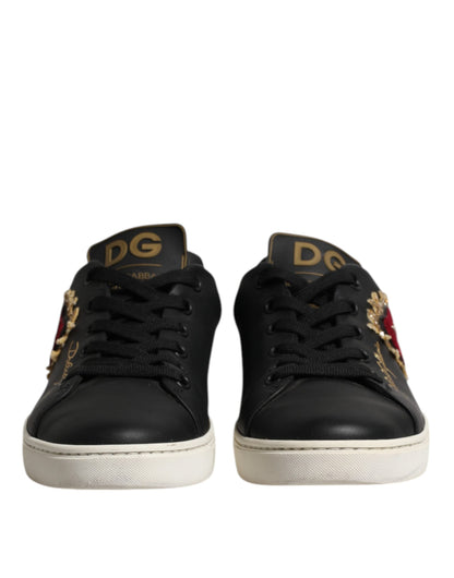 Dolce & Gabbana Black Leather Sacred Heart Sneakers Shoes