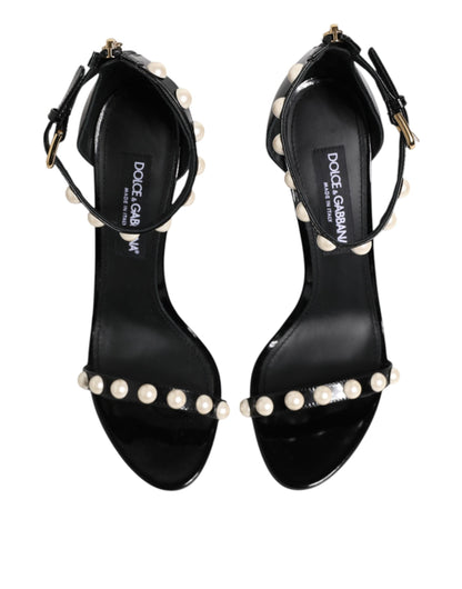 Dolce & Gabbana Black KEIRA Pearl Embellished Sandals Shoes