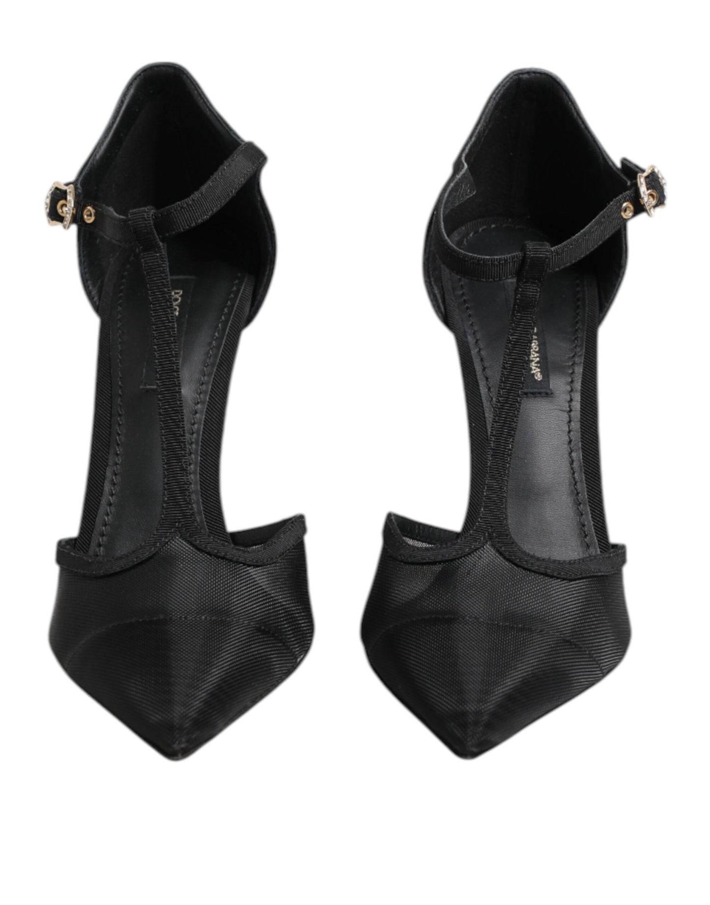 Dolce & Gabbana Black Mesh T-strap Stiletto High Heels Shoes