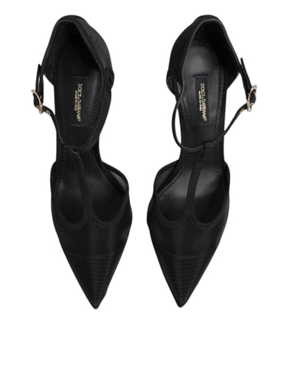 Dolce & Gabbana Black Mesh T-strap Stiletto High Heels Shoes