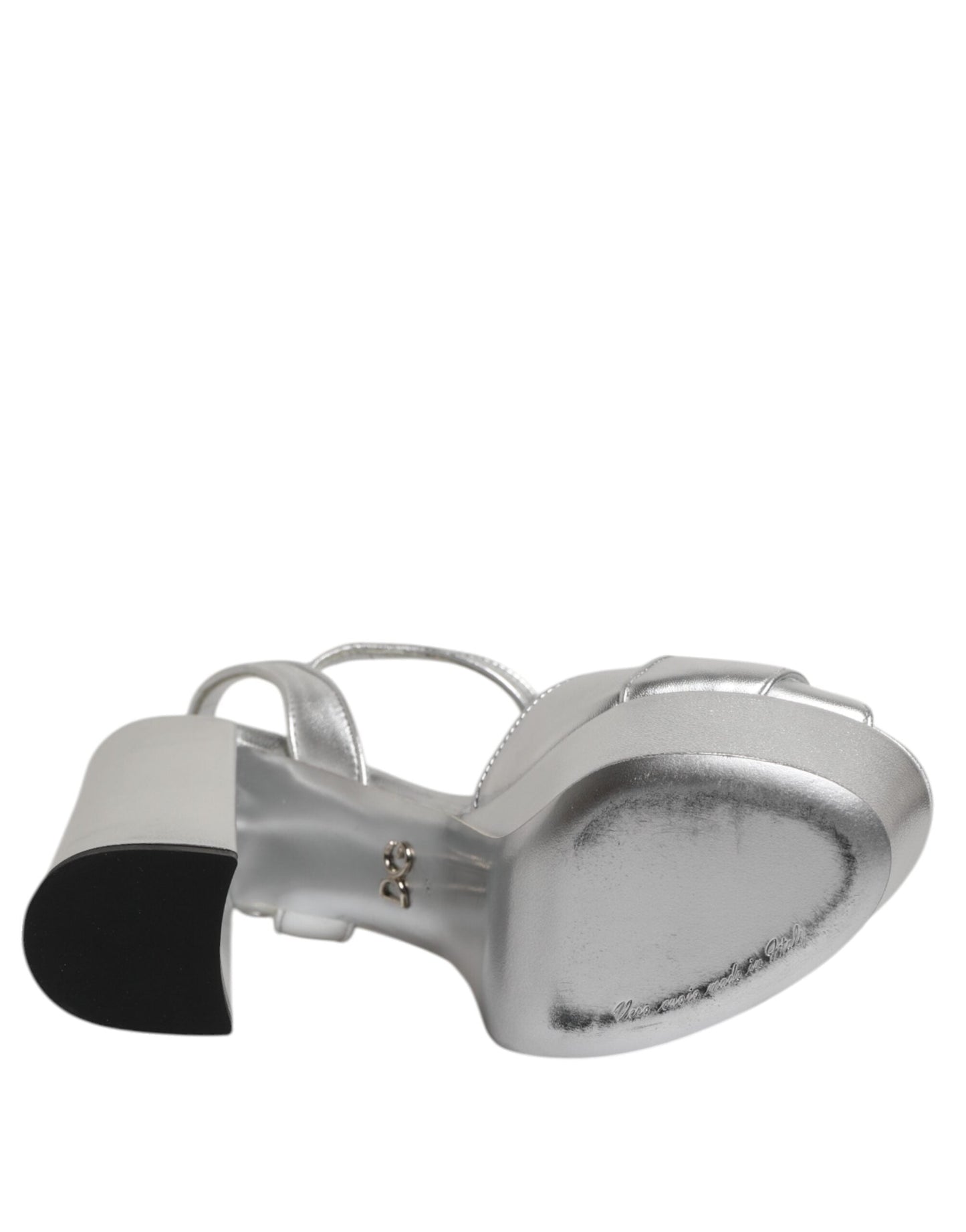 Dolce & Gabbana Silver Logo Ankle Strap Heels Sandals Shoes