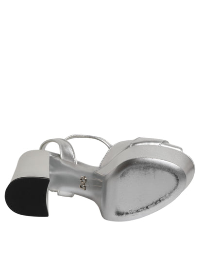 Dolce & Gabbana Silver Logo Ankle Strap Heels Sandals Shoes