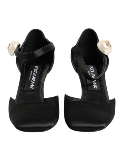 Dolce & Gabbana Black Leather Logo Ankle Strap Sandals Shoes