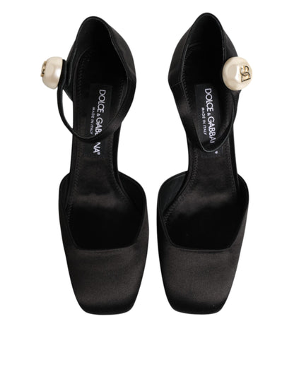 Dolce & Gabbana Black Leather Logo Ankle Strap Sandals Shoes