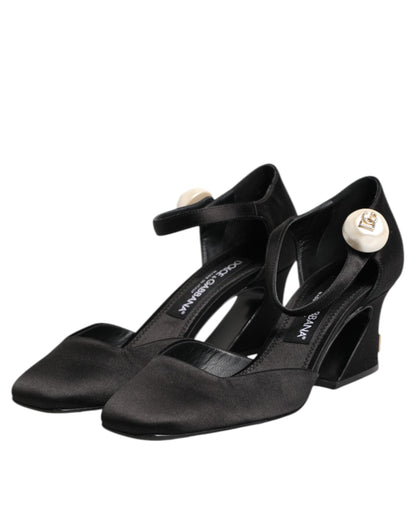 Dolce & Gabbana Black Leather Logo Ankle Strap Sandals Shoes