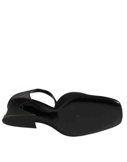 Dolce & Gabbana Black Leather Logo Ankle Strap Sandals Shoes