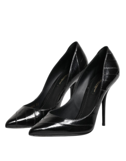 Dolce & Gabbana Black Leather Stiletto High Heels Pumps Shoes