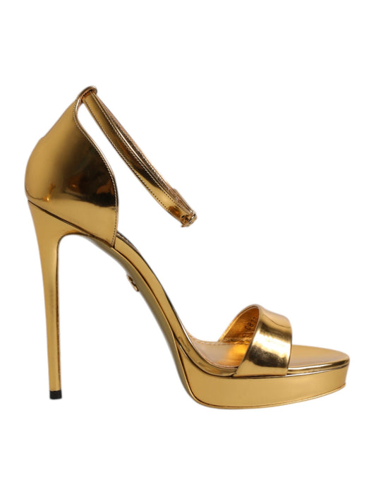 Dolce & Gabbana Gold Leather Platform Keira Sandals Shoes