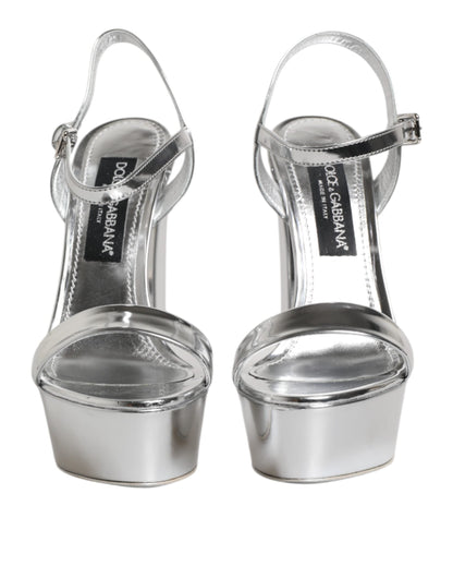Dolce & Gabbana Silver Leather Platform Keira Sandals Shoes
