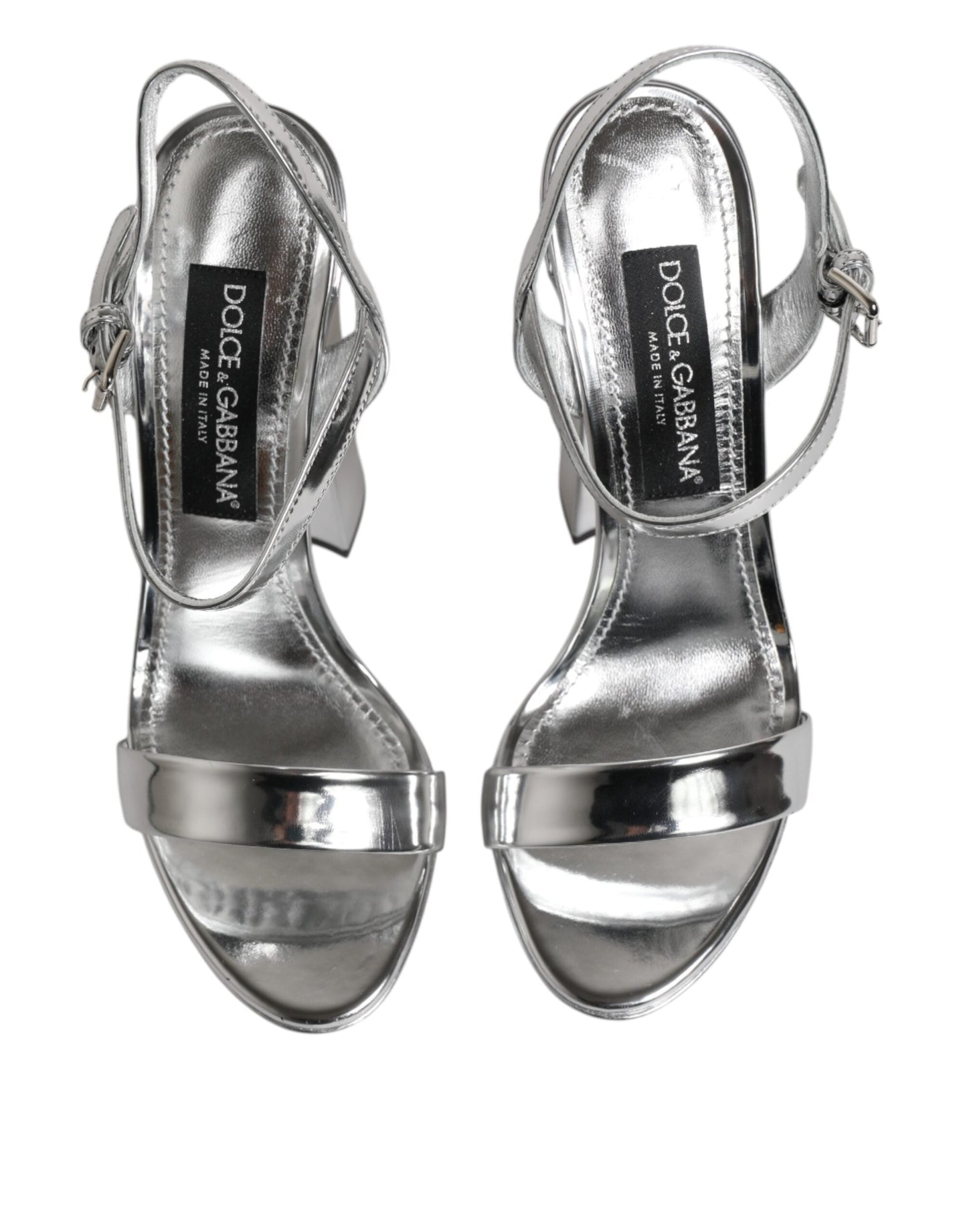 Dolce & Gabbana Silver Leather Platform Keira Sandals Shoes