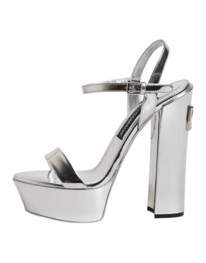 Dolce & Gabbana Silver Leather Platform Keira Sandals Shoes