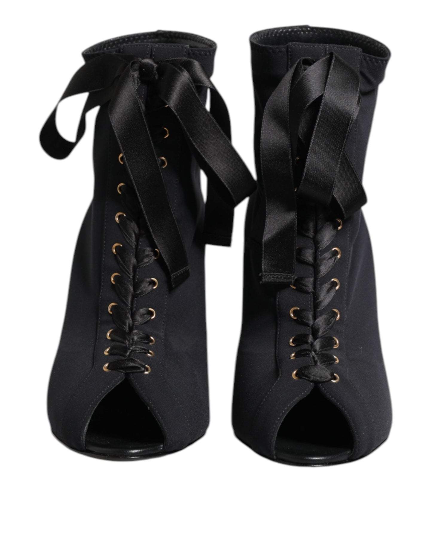Dolce & Gabbana Black Stiletto Heels Lace Up Boots Shoes