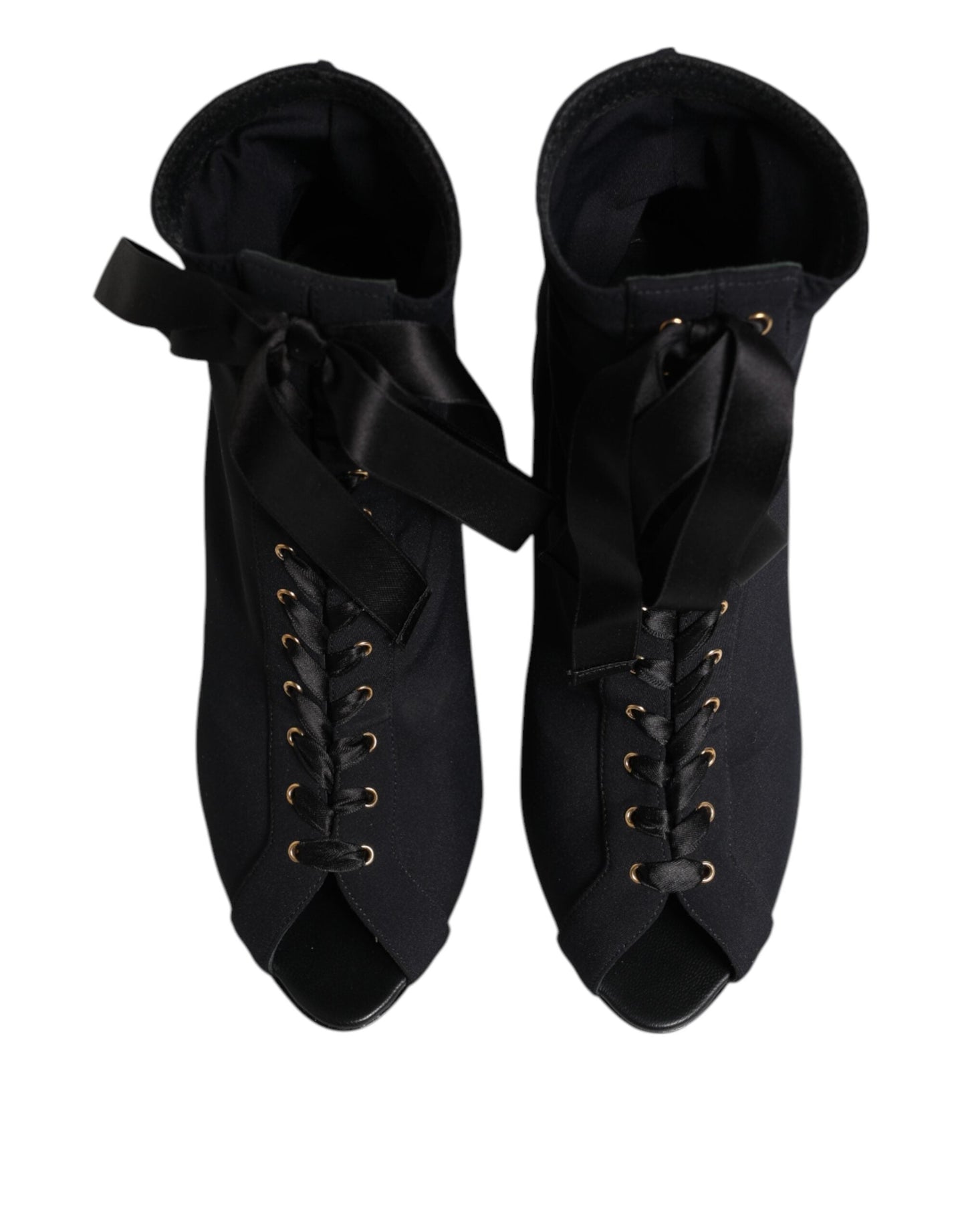 Dolce & Gabbana Black Stiletto Heels Lace Up Boots Shoes
