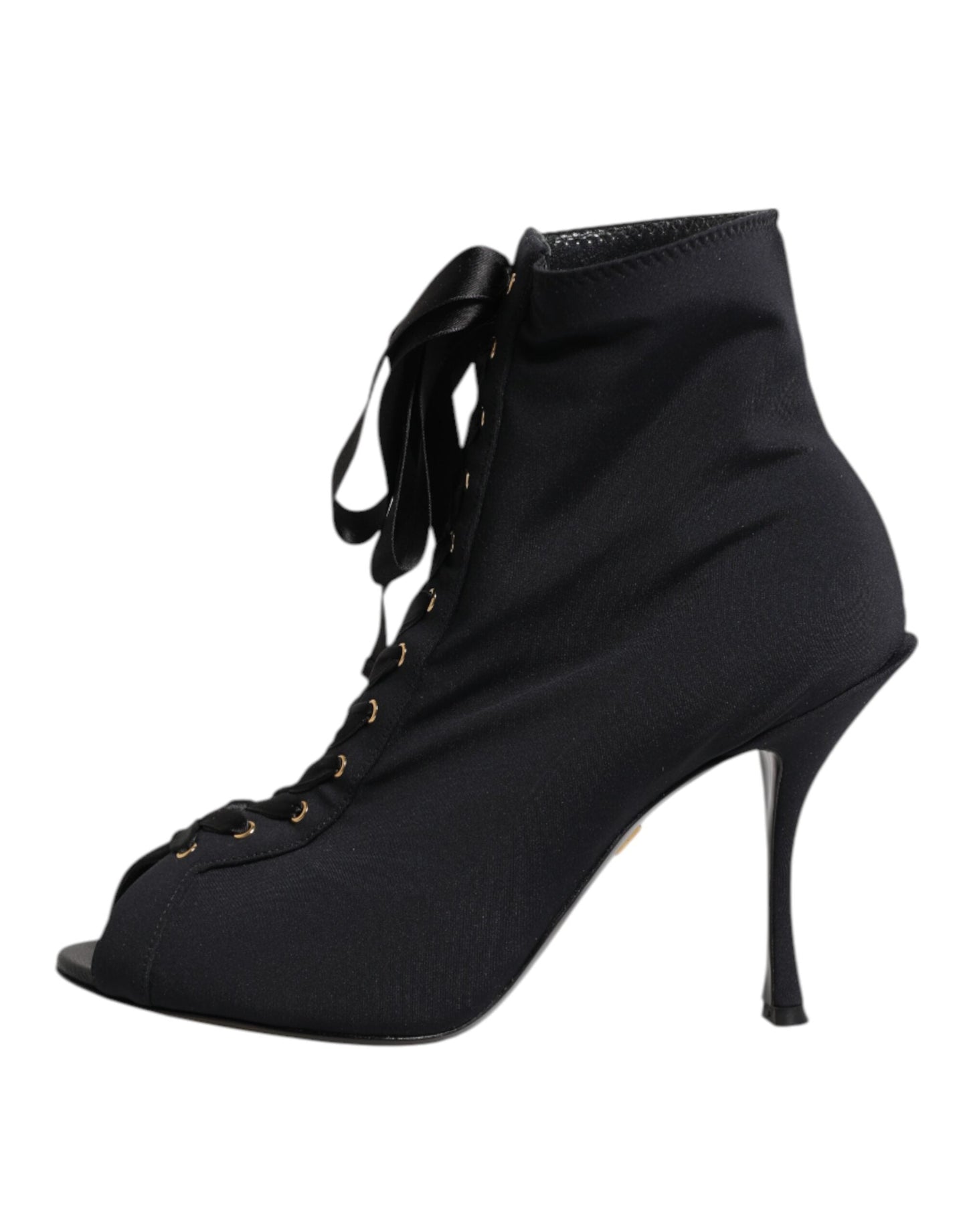 Dolce & Gabbana Black Stiletto Heels Lace Up Boots Shoes