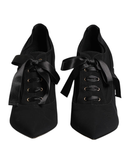Dolce & Gabbana Black Lace Up Stiletto Heels Pumps Shoes
