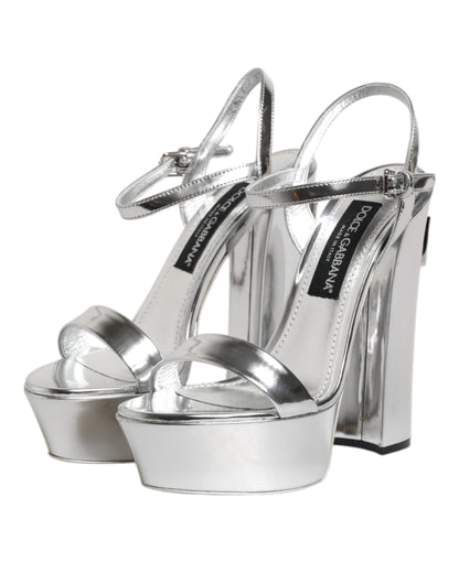 Dolce & Gabbana Silver Leather Platform Keira Sandals Shoes