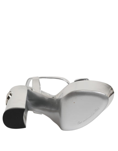 Dolce & Gabbana Silver Leather Platform Keira Sandals Shoes