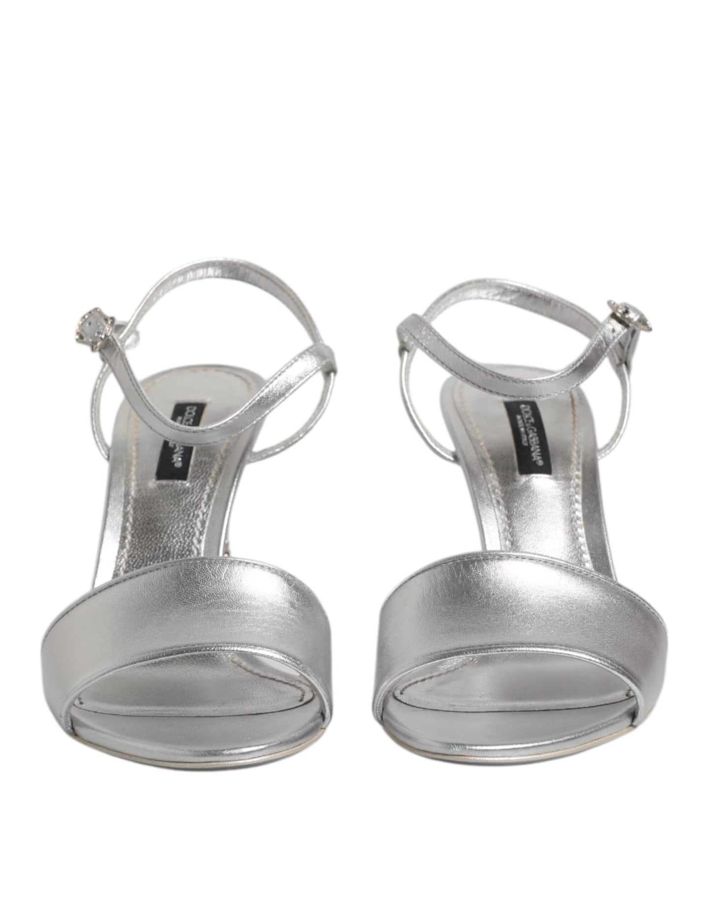 Dolce & Gabbana Silver Leather DG Heels Keira Sandals Shoes