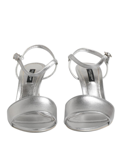 Dolce & Gabbana Silver Leather DG Heels Keira Sandals Shoes