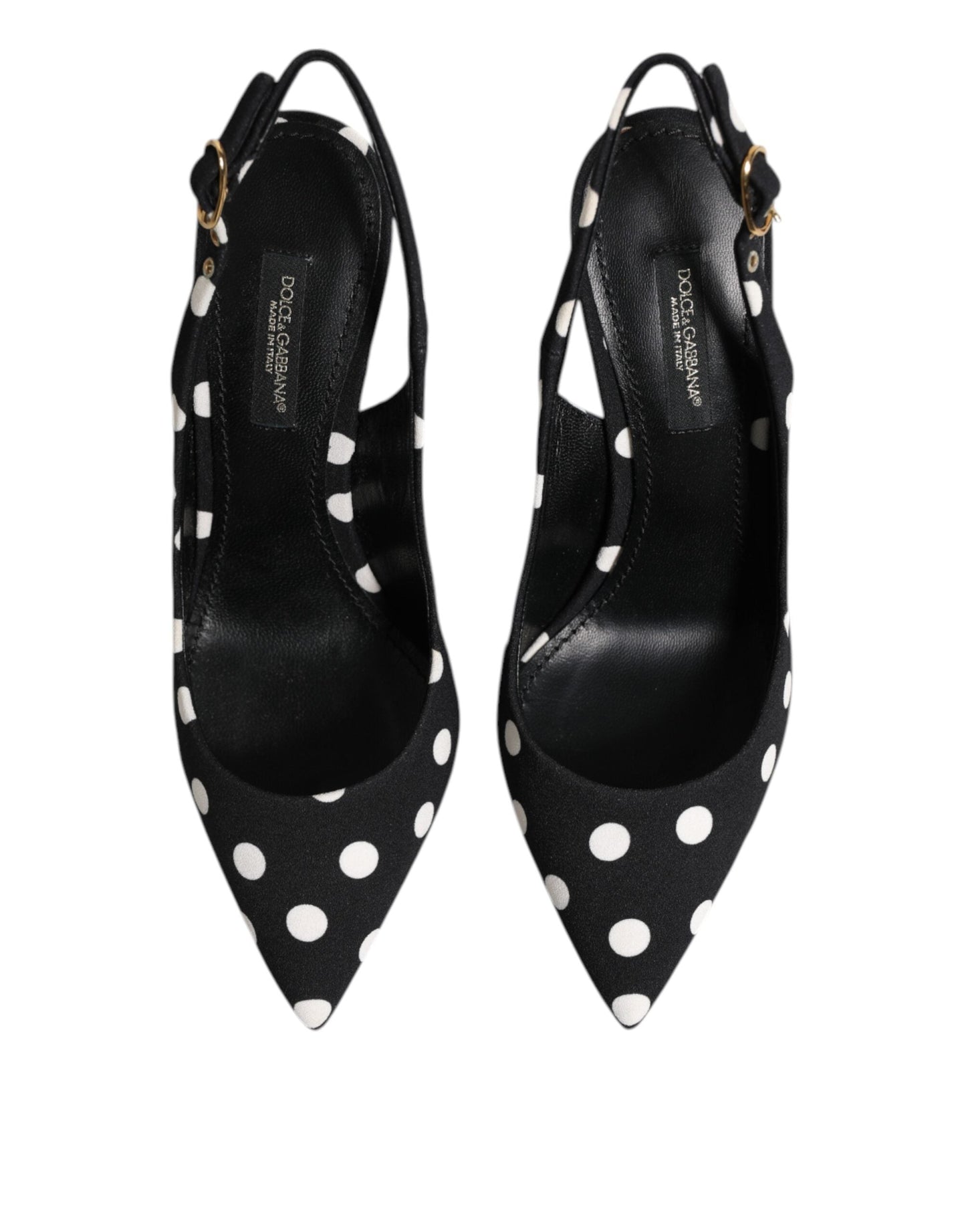 Dolce & Gabbana Black White Dotted Stiletto Slingback Shoes