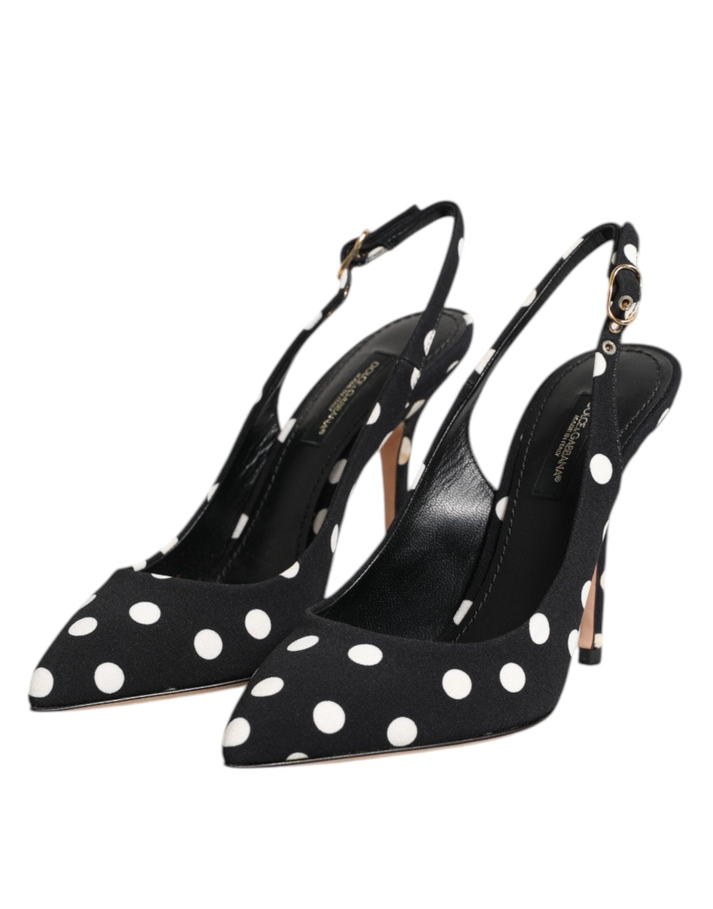 Dolce & Gabbana Black White Dotted Stiletto Slingback Shoes