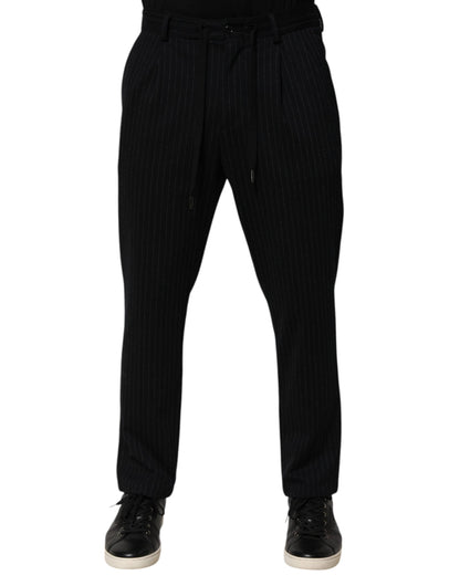 Dolce & Gabbana Black Stripes Viscose Skinny Dress Men Pants