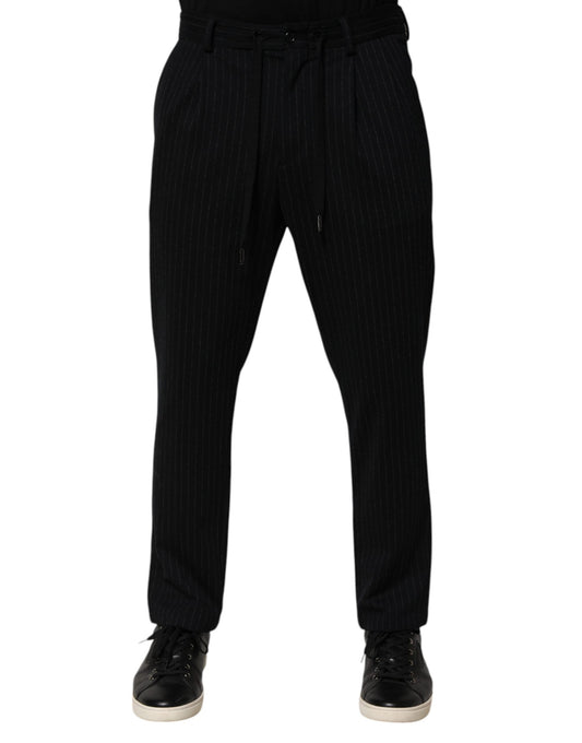Dolce & Gabbana Black Stripes Viscose Skinny Dress Men Pants