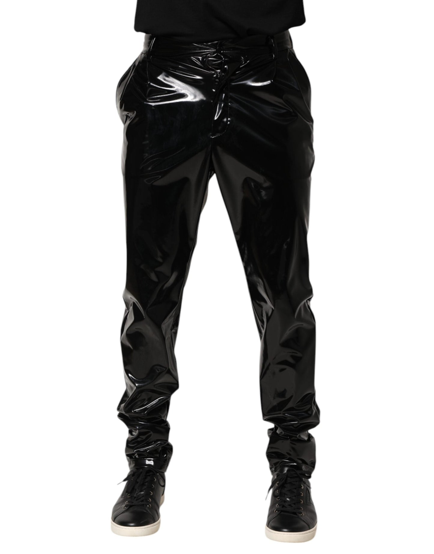 Dolce & Gabbana Black Polyester Mid Waist Men Trouser Pants